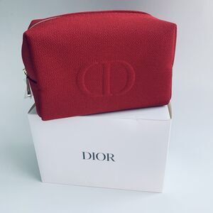 DIOR Beauty Red Cosmetic Makeup Toiletry Bag Pouch with Gold Zipper NIB